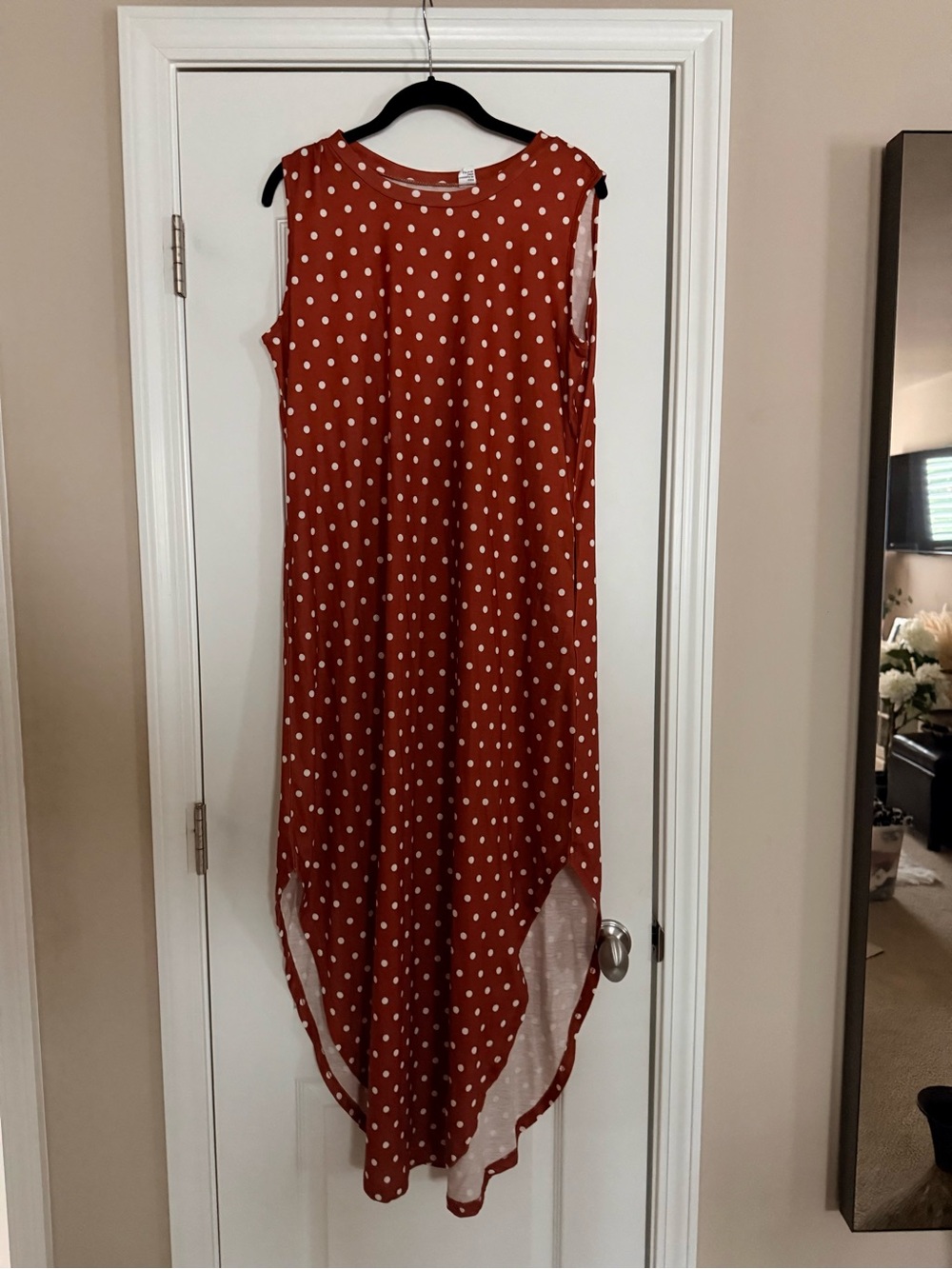 Polka Dot Sleeveless High-Low Dress for Girls - Rust/White